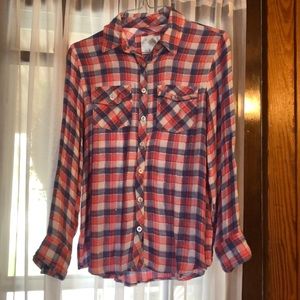 Girls long sleeve plaid button up